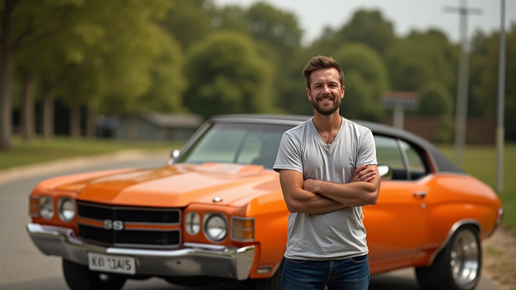 Algirdas stovi prie savo pilnai restauruoto 1972 Chevrolet Chevelle SS, pasidžiaugęs šešių metų darbo rezultatais