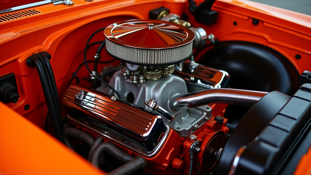 Restauruoto 1972 Chevrolet Chevelle SS variklio atsiskleidimas su 454 Big Block varikliu ir spindinčiu auksu dažytais detalioms