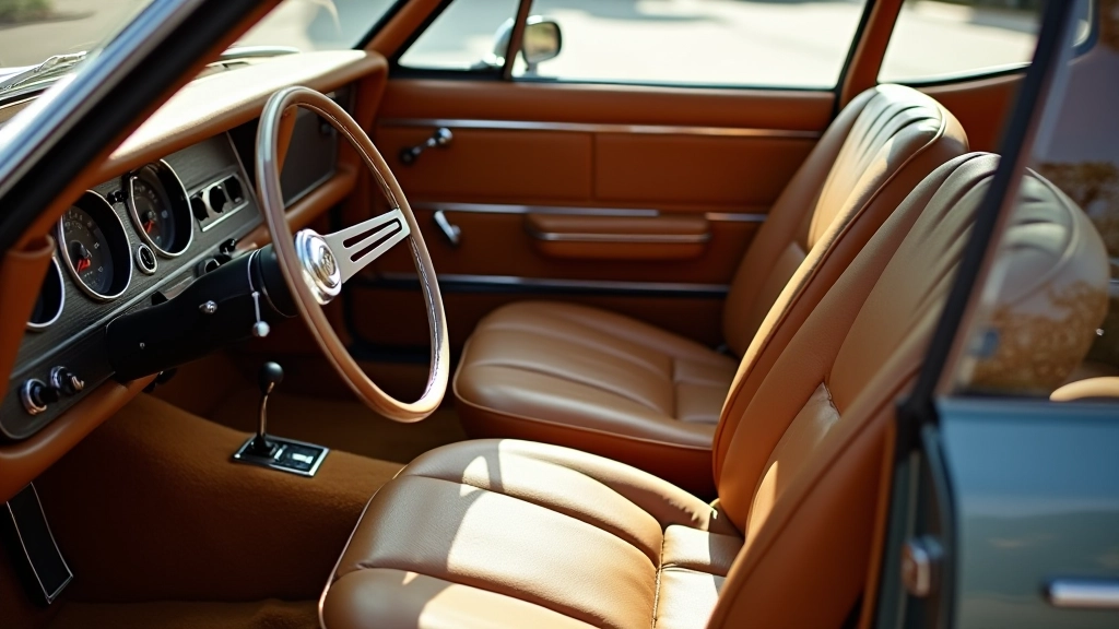 Restauruotas Buick Regal interjeras, minkštos sėdynės, renovuotos panelės, ryškūs kilimėliai, šviežias grąžintas stiliaus interjeras